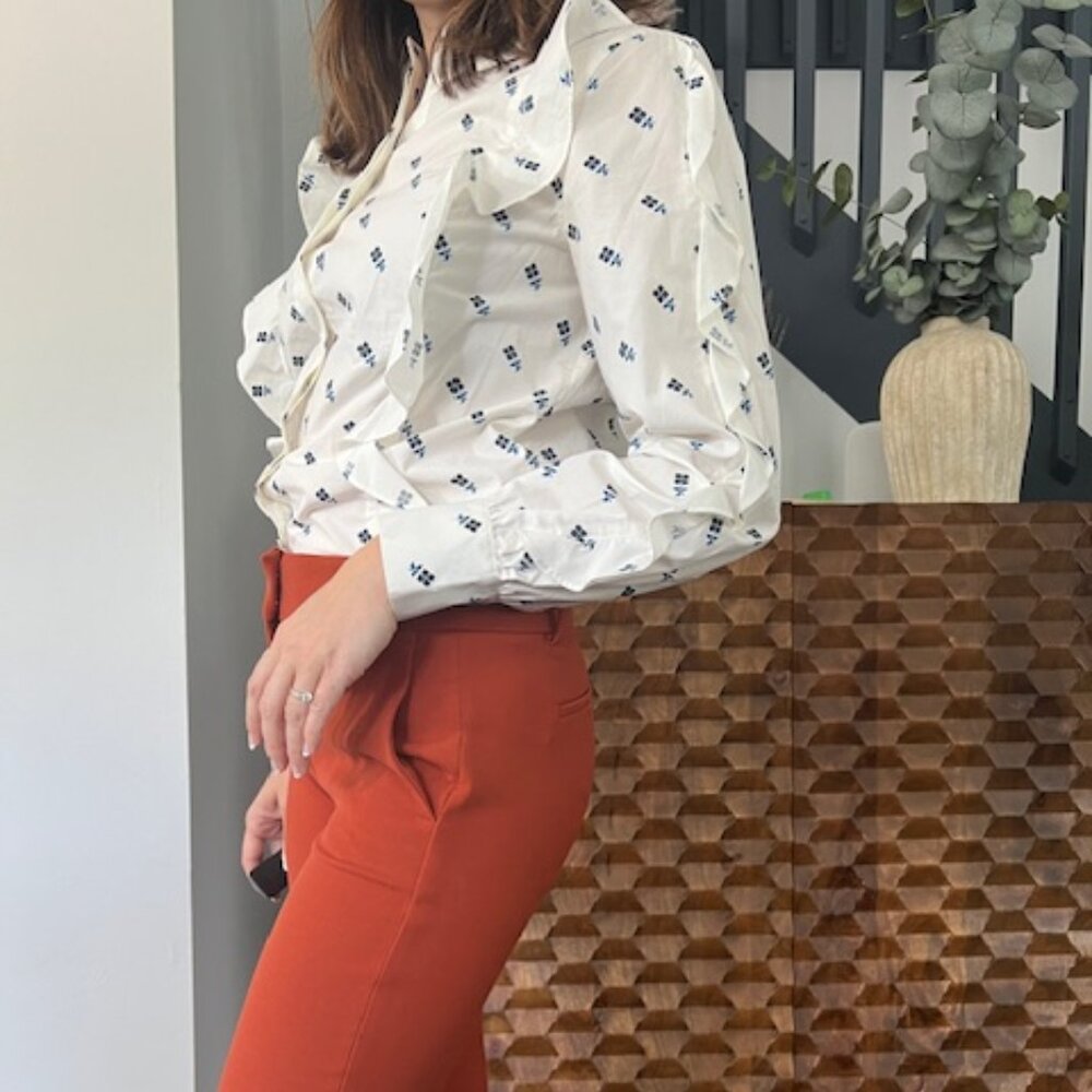 Scotch & Soda Ruffled White And Navy Pattern Size XS